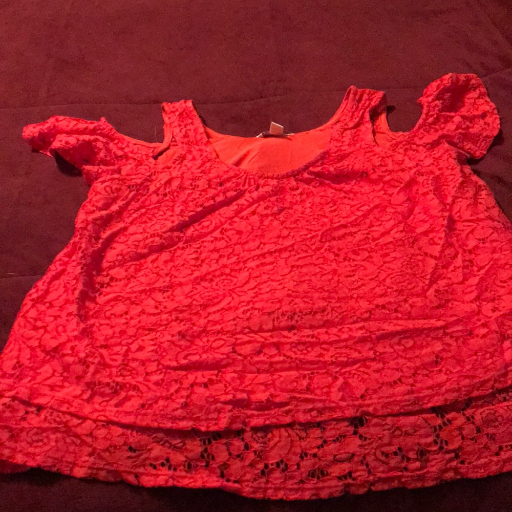 Cato red lace sleeves out top
